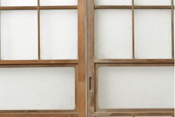 アンティーク建具　風情のある空間づくりにおすすめな障子戸風ガラス戸2枚セット(引き戸、ガラス帯戸、建具)(R-063153)