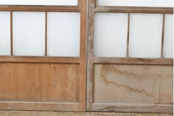 アンティーク建具　風情のある空間づくりにおすすめな障子戸風ガラス戸2枚セット(引き戸、ガラス帯戸、建具)(R-063153)