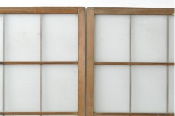 アンティーク建具　風情のある空間づくりにおすすめな障子戸風ガラス戸2枚セット(引き戸、ガラス帯戸、建具)(R-063153)