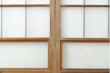 アンティーク建具　風情のある空間づくりにおすすめな障子戸風ガラス戸2枚セット(引き戸、ガラス帯戸、建具)(R-063153)