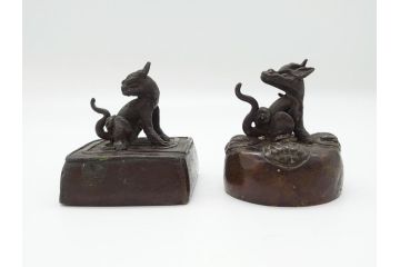 時代物　古銅印　獅子　瑞玉集門　地瑞〇開　銅印2個(角印・丸印)(印章、印材、判子、中国?、唐物?)(R-063164)