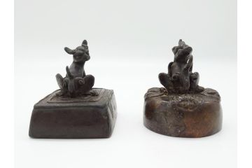 時代物　古銅印　獅子　瑞玉集門　地瑞〇開　銅印2個(角印・丸印)(印章、印材、判子、中国?、唐物?)(R-063164)