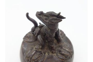 時代物　古銅印　獅子　瑞玉集門　地瑞〇開　銅印2個(角印・丸印)(印章、印材、判子、中国?、唐物?)(R-063164)