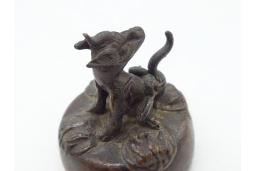 時代物　古銅印　獅子　瑞玉集門　地瑞〇開　銅印2個(角印・丸印)(印章、印材、判子、中国?、唐物?)(R-063164)