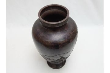 双泉堂　山水図　雷紋　紫斑銅　銅花瓶(斑紫銅、花器、花入、花生、記念品、大正九年三月)(R-063166)