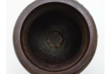双泉堂　山水図　雷紋　紫斑銅　銅花瓶(斑紫銅、花器、花入、花生、記念品、大正九年三月)(R-063166)