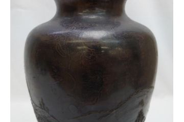 双泉堂　山水図　雷紋　紫斑銅　銅花瓶(斑紫銅、花器、花入、花生、記念品、大正九年三月)(R-063166)