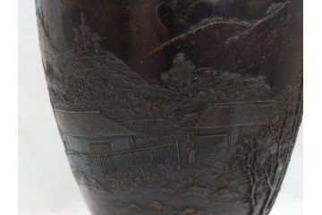 双泉堂　山水図　雷紋　紫斑銅　銅花瓶(斑紫銅、花器、花入、花生、記念品、大正九年三月)(R-063166)