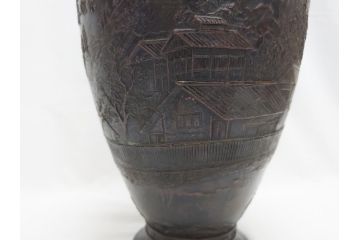 双泉堂　山水図　雷紋　紫斑銅　銅花瓶(斑紫銅、花器、花入、花生、記念品、大正九年三月)(R-063166)