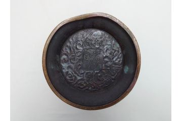 双泉堂　山水図　雷紋　紫斑銅　銅花瓶(斑紫銅、花器、花入、花生、記念品、大正九年三月)(R-063166)