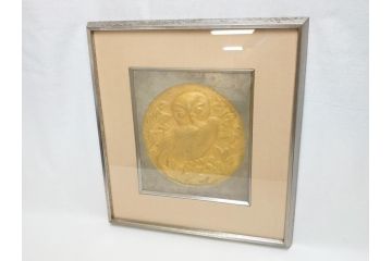 金工家　海野建夫　木陰　彫金　ブロンズ　レリーフ(額装)(R-063186)