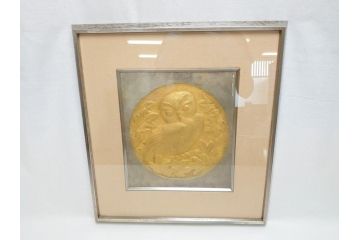 金工家　海野建夫　木陰　彫金　ブロンズ　レリーフ(額装)(R-063186)