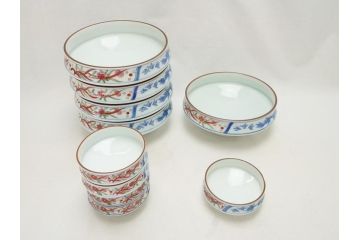 今泉今右衛門　色絵　染付　色鍋島　5.6寸(17cm)小鉢　2.7寸(8.3cm)向付　各5枚セット(共箱なし、五寸六分、二寸七分、中皿、小皿、深皿、和皿、和食器)(R-063192)