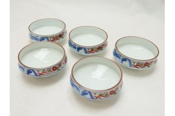 今泉今右衛門　色絵　染付　色鍋島　5.6寸(17cm)小鉢　2.7寸(8.3cm)向付　各5枚セット(共箱なし、五寸六分、二寸七分、中皿、小皿、深皿、和皿、和食器)(R-063192)