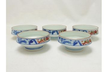 今泉今右衛門　色絵　染付　色鍋島　5.6寸(17cm)小鉢　2.7寸(8.3cm)向付　各5枚セット(共箱なし、五寸六分、二寸七分、中皿、小皿、深皿、和皿、和食器)(R-063192)