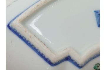 	明治期　九谷焼　二重角福　色絵　木に鳥文　変形皿5枚セット(共箱付き、和皿、和食器)(R-063205)