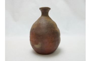 備前焼　金重道明　伊部　扁壷徳利(共箱付き、和食器)(R-063206)