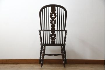中古　松本民芸家具　#44A型　シックな色合いとクラシカルな佇まいが魅力のウィンザーチェア(ウインザーチェア、アームチェア、板座チェア、ダイニングチェア、椅子、イス)(定価約20万円)(R-063209)