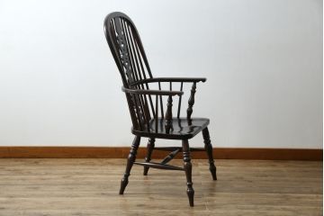 中古　松本民芸家具　#44A型　シックな色合いとクラシカルな佇まいが魅力のウィンザーチェア(ウインザーチェア、アームチェア、板座チェア、ダイニングチェア、椅子、イス)(定価約20万円)(R-063210)