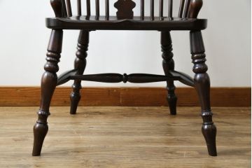 中古　松本民芸家具　#44A型　シックな色合いとクラシカルな佇まいが魅力のウィンザーチェア(ウインザーチェア、アームチェア、板座チェア、ダイニングチェア、椅子、イス)(定価約20万円)(R-063210)