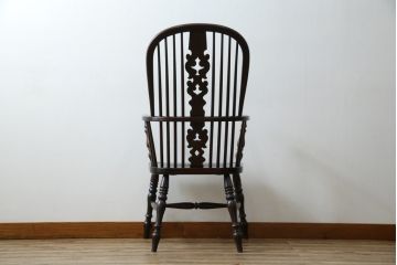 中古　松本民芸家具　#44A型　シックな色合いとクラシカルな佇まいが魅力のウィンザーチェア(ウインザーチェア、アームチェア、板座チェア、ダイニングチェア、椅子、イス)(定価約20万円)(R-063210)