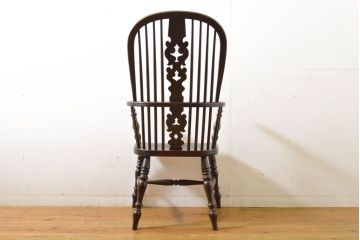 中古　松本民芸家具　#44A型　シックな色合いとクラシカルな佇まいが魅力のウィンザーチェア(ウインザーチェア、アームチェア、板座チェア、ダイニングチェア、椅子、イス)(定価約20万円)(R-063210)