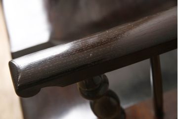 中古　松本民芸家具　#44A型　シックな色合いとクラシカルな佇まいが魅力のウィンザーチェア(ウインザーチェア、アームチェア、板座チェア、ダイニングチェア、椅子、イス)(定価約20万円)(R-063211)