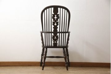 中古　松本民芸家具　#44A型　シックな色合いとクラシカルな佇まいが魅力のウィンザーチェア(ウインザーチェア、アームチェア、板座チェア、ダイニングチェア、椅子、イス)(定価約20万円)(R-063211)