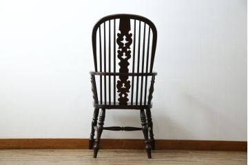 中古　松本民芸家具　#44A型　シックな色合いとクラシカルな佇まいが魅力のウィンザーチェア(ウインザーチェア、アームチェア、板座チェア、ダイニングチェア、椅子、イス)(定価約20万円)(R-063212)