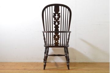 中古　松本民芸家具　#44A型　シックな色合いとクラシカルな佇まいが魅力のウィンザーチェア(ウインザーチェア、アームチェア、板座チェア、ダイニングチェア、椅子、イス)(定価約20万円)(R-063212)