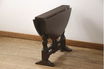 中古　美品　松本民芸家具　脚のデザインがシックな#13型T・Fバタフライ卓(バタフライテーブル、サイドテーブル、ラウンドテーブル、丸テーブル、ドロップリーフテーブル、カフェテーブル、コーヒーテーブル)(定価約18万円)(R-063216)