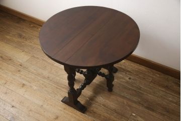 中古　美品　松本民芸家具　脚のデザインがシックな#13型T・Fバタフライ卓(バタフライテーブル、サイドテーブル、ラウンドテーブル、丸テーブル、ドロップリーフテーブル、カフェテーブル、コーヒーテーブル)(定価約18万円)(R-063216)