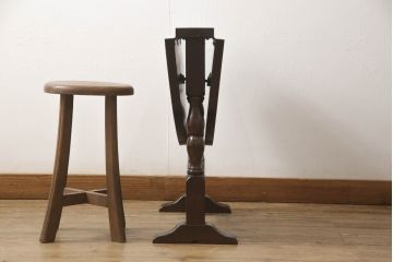 中古　美品　松本民芸家具　脚のデザインがシックな#13型T・Fバタフライ卓(バタフライテーブル、サイドテーブル、ラウンドテーブル、丸テーブル、ドロップリーフテーブル、カフェテーブル、コーヒーテーブル)(定価約18万円)(R-063216)