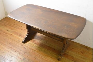 イギリスビンテージ　ERCOL(アーコール)　クラシカルな雰囲気漂うダイニングテーブル(4人掛け、6人掛け、食卓、ヴィンテージ)(R-063223)