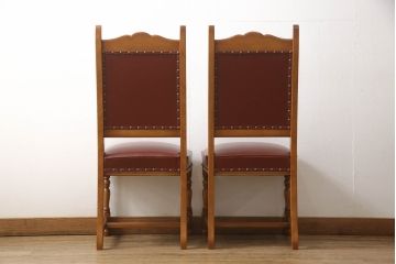 中古　美品　横浜クラシック家具　ダニエル(daniel)　ミッシェル　本革　クラシカルな雰囲気漂うデザインがおしゃれなレザーチェア2脚セット(ダイニングチェア、椅子、本革)(1脚定価約20万円)(R-063229)
