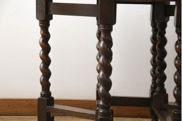 和製アンティーク　オーク材　ツイストレッグが特徴的なバタフライテーブル(エクステンションテーブル、オーバルテーブル、ダイニングテーブル、2人掛け、4人掛け)(R-063246)