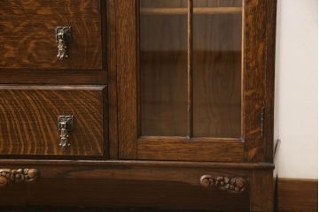 イギリスアンティーク　上手物!　オーク材　デスクとキャビネットが一体となった便利なサイドバイサイド(ライティングビューロー、ブックケース、机、収納棚、戸棚、在宅ワーク、在宅用)(R-063252)