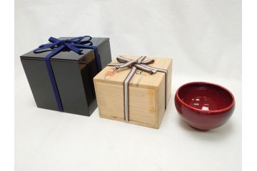 韓国人間国宝　申相浩　松南　李方子　楽善齋　辰砂茶碗(二重箱付き、抹茶茶碗)(R-063262)