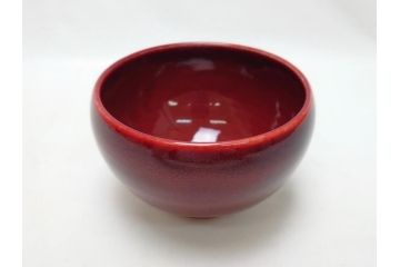 韓国人間国宝　申相浩　松南　李方子　楽善齋　辰砂茶碗(二重箱付き、抹茶茶碗)(R-063262)