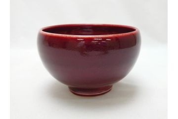 韓国人間国宝　申相浩　松南　李方子　楽善齋　辰砂茶碗(二重箱付き、抹茶茶碗)(R-063262)