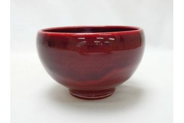 韓国人間国宝　申相浩　松南　李方子　楽善齋　辰砂茶碗(二重箱付き、抹茶茶碗)(R-063262)
