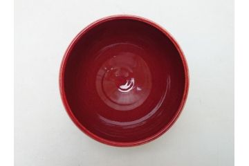 韓国人間国宝　申相浩　松南　李方子　楽善齋　辰砂茶碗(二重箱付き、抹茶茶碗)(R-063262)
