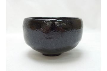 十代　大樋長左衛門　黒茶碗(大樋年郎作)　約13cm　4.3寸(共箱付き、和食器、茶道具、茶器、四寸三分)(R-063263)