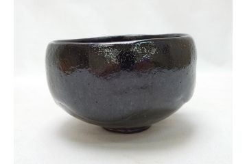 十代　大樋長左衛門　黒茶碗(大樋年郎作)　約13cm　4.3寸(共箱付き、和食器、茶道具、茶器、四寸三分)(R-063263)