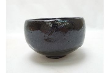 十代　大樋長左衛門　黒茶碗(大樋年郎作)　約13cm　4.3寸(共箱付き、和食器、茶道具、茶器、四寸三分)(R-063263)