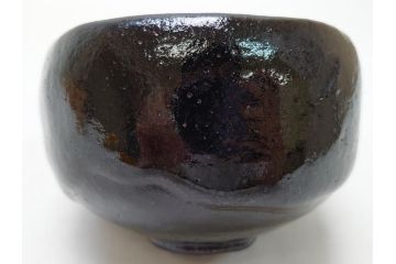 十代　大樋長左衛門　黒茶碗(大樋年郎作)　約13cm　4.3寸(共箱付き、和食器、茶道具、茶器、四寸三分)(R-063263)
