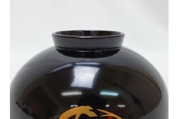 松竹梅文　蒔絵　木製　吸物椀5客セット(共箱付き、和食器、漆器、黒漆、お椀)(R-063273)