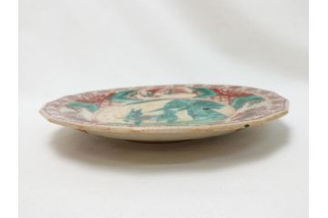 古犬山焼　麒麟　鳳凰文　6.2寸　約19cm　赤絵十八角皿(共箱付き、和食器、平皿、6寸2分)(R-063274)