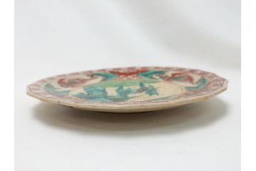 古犬山焼　麒麟　鳳凰文　6.2寸　約19cm　赤絵十八角皿(共箱付き、和食器、平皿、6寸2分)(R-063274)
