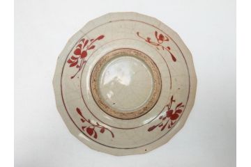 古犬山焼　麒麟　鳳凰文　6.2寸　約19cm　赤絵十八角皿(共箱付き、和食器、平皿、6寸2分)(R-063274)